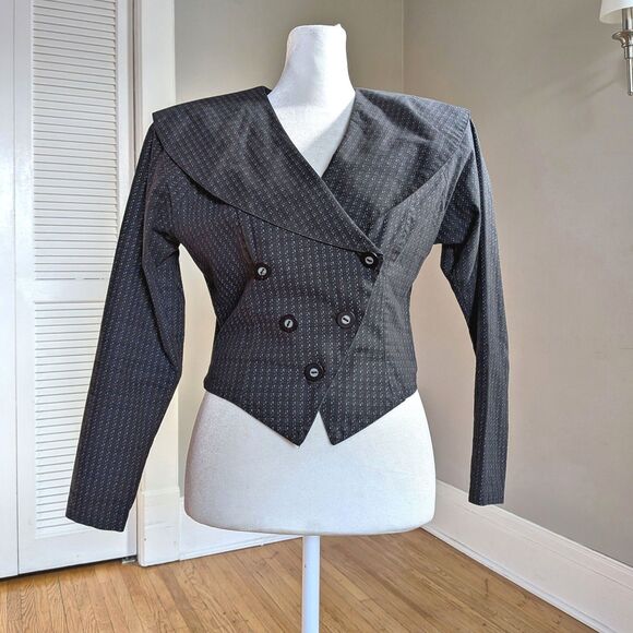 Vintage 90s Byer Too! Cropped Tuxedo Vest Blazer Byer Too! Dark Academia Size 5 - Picture 1 of 7